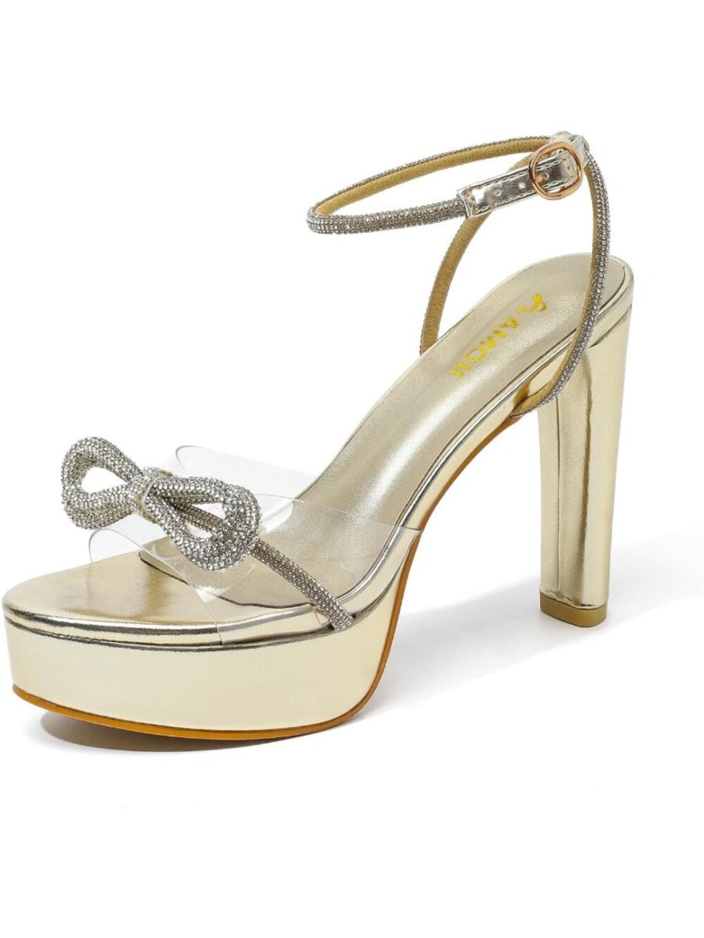Stylish 4-Inch Platform Clear Heels with Rhinestones & Ankle Strap Sandals
